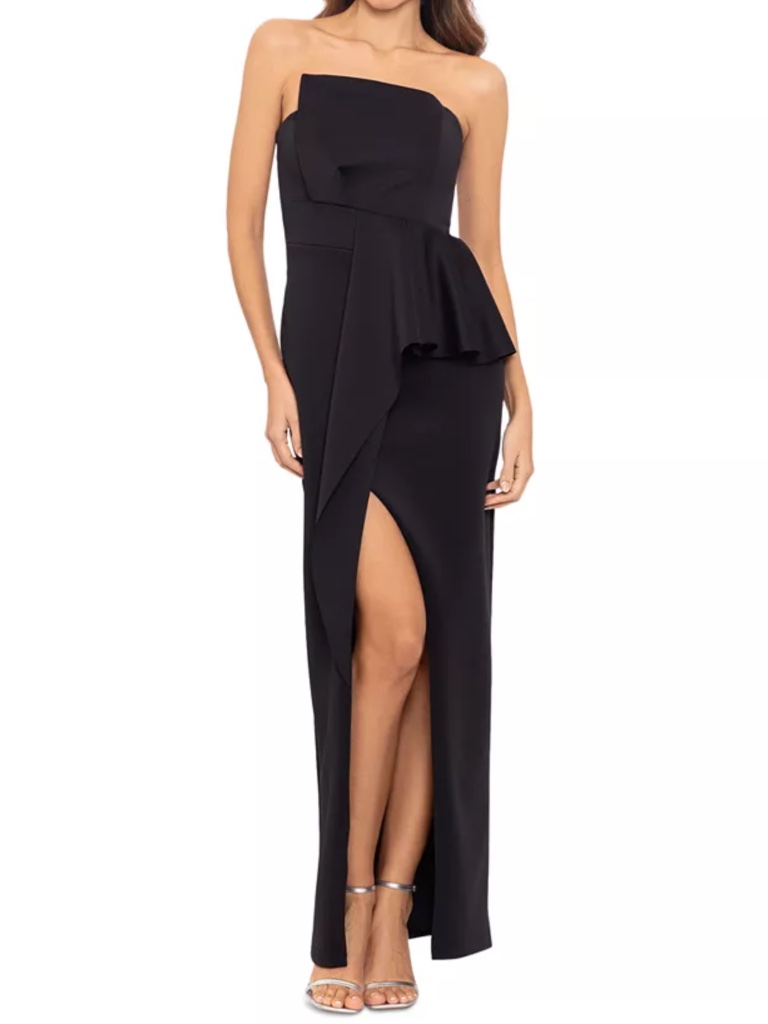 Betsy & Adam - Asymmetric Strapless Scuba Crepe Gown